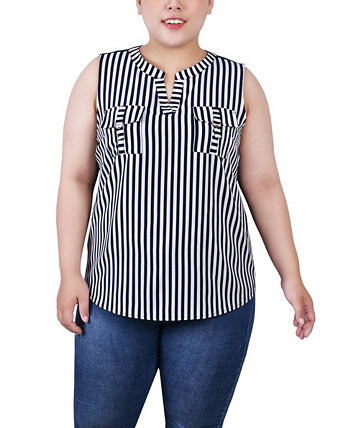 Плюс размер Комбинированная блузка без рукавов с Y-образным вырезом NY Collection