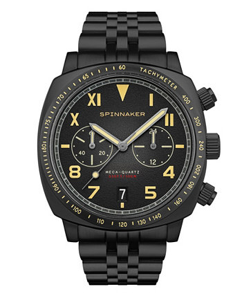 Мужские часы Hull Chronograph Solid IP-Black из нержавеющей стали с браслетом, 42 мм Spinnaker