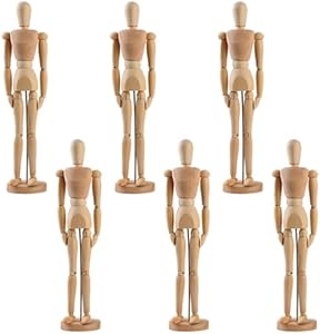 6PCS Artists Wooden Manikin Jointed Mannequin, Drawing Figure Model 5.5 Inches Wooden Mannequin Artist Manikin with Stand for Drawing or Desktop Decor SUNSHNO