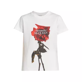 Хлопковая футболка с логотипом Rose Alexander McQueen