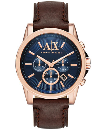Мужские часы с хронографом, темно-коричневый кожаный ремешок, 45 мм AX2508 Armani
