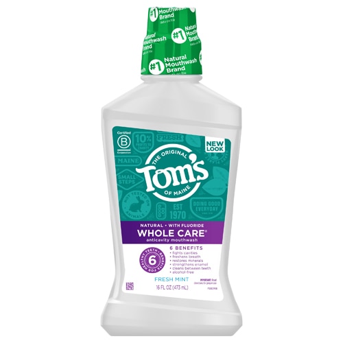 Натуральная жидкость для полоскания рта Whole Care с фтором и свежей мятой — 16 жидких унций Tom's of Maine