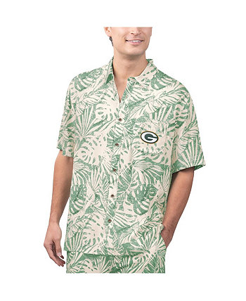 Мужская коричневая рубашка на пуговицах с принтом Monstera Green Bay Packers песочного цвета Margaritaville