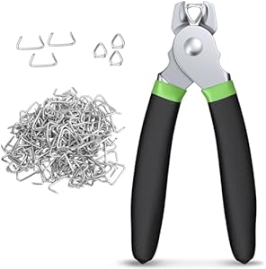 CAMWAY Hog Ring Pliers Kit with 300pcs 3/4inch Galvanized Steel Hog Rings, Professional Interior Exterior Decoration Installation Tool for Nailing,Car Cushions,Fences,Pet Cages,Wire Mesh Camway