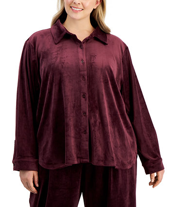 Велюровая рубашка больших размеров с воротником и пуговицами спереди Calvin Klein