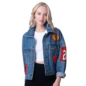 Женская Повседневная куртка G-III 4Her by Carl Banks Chicago Blackhawks Game Ball Cropped Button-Up Denim Jacket G-III 4Her by Carl Banks