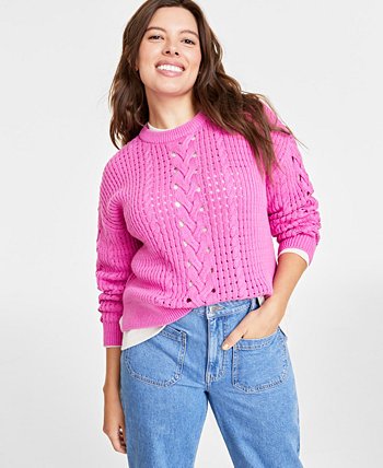 Женский свитер косой вязки с круглым вырезом и длинными рукавами, созданный для Macy's On 34th