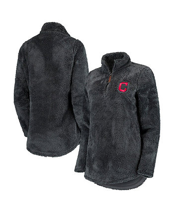 Женский темно-серый пуловер с молнией в четверть Cleveland Guardians Sherpa Soft As A Grape
