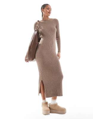 ONLY Tall boat neck ribbed maxi dress in beige  ONLY