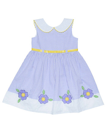Toddler Girls Check Floral Fit-and-Flare Belted Dress Blueberi Boulevard