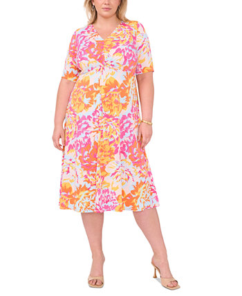 Plus Size Floral-Print Twist-Front Midi Dress MSK