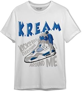 Generic Kream Sneaker T-Shirt to Match 4s Military Blue - Sneaker Matching Shirt, Unisex Tee Match Sneakers, Urban Streetwear Clothing, Sneaker Graphic Tees Design Printed, White/Black Custom