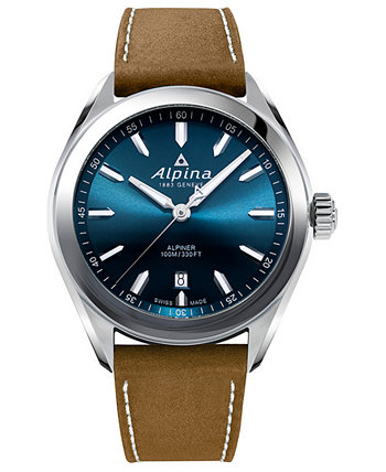 Мужские часы Swiss Alpiner с коричневым кожаным ремешком, 42 мм Alpina