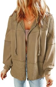 Dokotoo Waffle Knit Hoodies for Womens Zip Up Fall Jackets 2024 Drawstring Casual Oversized Lightweight Shacket Dokotoo