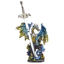 FC Design 15&#34;H Blue Dragon with Sword on Arch Statue Fantasy Decoration Figurine Sculpture F.C Design