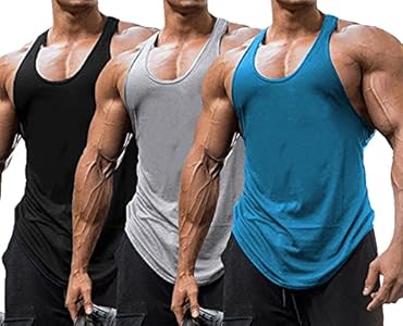 Babioboa Men's 3 Pack Gym Workout Tank Tops Y-Back Muscle Tee Stringer Bodybuilding Sleeveless T-Shirts Babioboa