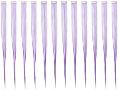 SWACC 12 Pcs Straight One Color Party Highlights Clip on in Hair Extensions Colored Hair Streak Synthetic Hairpieces (Beige Blonde) SWACC