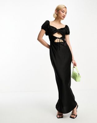 Черное атласное платье макси с вырезом в стиле пикабу 4th & Reckless 4TH & RECKLESS