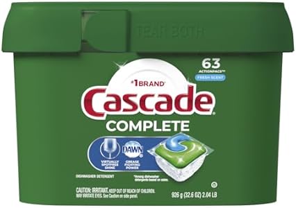 Cascade Complete Dishwasher Pods, ActionPacs Dishwasher Detergent, Fresh Scent, 63 Count Cascade