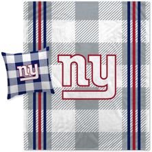 Pegasus New York Giants Gray Plaid Stripes Blanket and Pillow Combo Set Pegasus