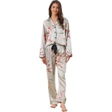 Women's Pajama Sleep Shirt Nightwear Sleepwear Lounge Satin Pj Sets Cheibear