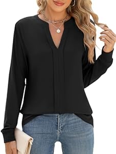 Micoson Womens Tops Dressy Casual Long Sleeve Business Shirts V Neck Pleated Work Blouses Loose Fit Fall Trendy Knit Top Micoson