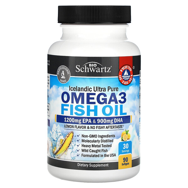 Омега-3 Рыбий Жир с Лимоном - 1200 мг EPA и 900 мг DHA - 90 капсул - BioSchwartz BioSchwartz