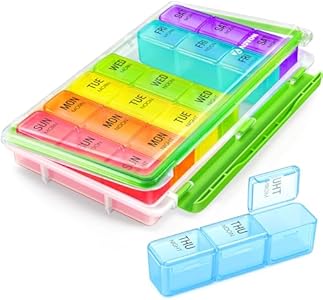 AUVON Weekly Pill Organizer 3 Times a Day with Moisture-Proof Design, Large Pill Box 7 Day Easy to Use, Portable Pill Case for Travel with Double Protection, Pill Containers for Vitamins, Medications AUVON