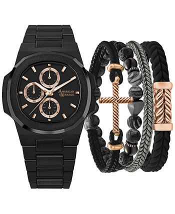 Мужские матовые черные часы-браслет из металлического сплава 52 мм в подарочном наборе American Exchange