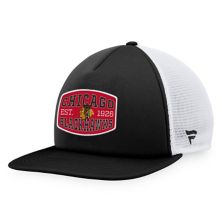 Men's Fanatics Branded Black/White Chicago Blackhawks Foam Front Patch Trucker Snapback Hat Fanatics