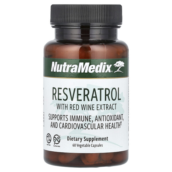 Ресвератрол с экстрактом красного вина, 60 растительных капсул NutraMedix