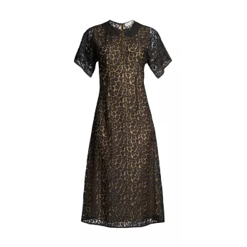 Кружевное платье-миди с леопардовым принтом MICHAEL Michael Kors