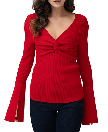 Женский вязаный свитер в рубчик с закрученными передними рукавами и расклешенными рукавами Adrienne Landau