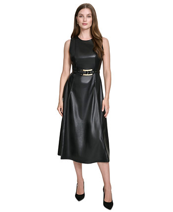 Женское Платье Halston Из Искусственной Кожи С Поясом Halston