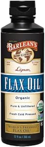 Barlean's Organic Lignan Flaxseed Oil Liquid (Жидкость) Supplement from Cold Pressed Flax Seeds, 7,230 mg ALA Omega-3 Fatty Acids for Skin and Hair Care, Vegan & Gluten Free, 8 oz (Унции) Barlean's