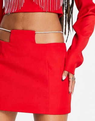 Kyo The Brand micro mini skirt with diamante cut out detail in red - part of a set KYO