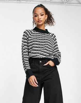 Свободный свитер в черно-белую полоску Wednesday's Girl с контрастными манжетами Wednesday's Girl