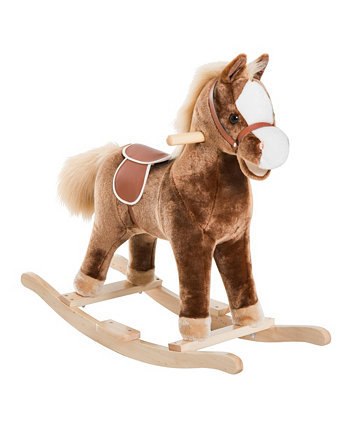 Kids Rocking Horse, Plush Toddler Rocker, Wooden Base Ride-On Toy with Handle Grip, Traditional Toy for Kids 36M+, Brown Qaba