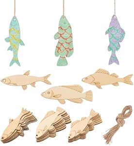 AHANDMAKER 3 Styles 30Pcs Wooden Fish Cutouts, Fish Shape Unfinished Blank Wooden Signs with Hemp Rope, Wood Craft Supplies, Fish Hanging Ornaments for Home Pets Themed Party Decoration DIY Crafts Ahandmaker