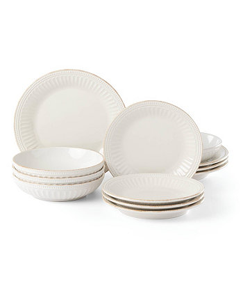 Набор посуды из 12 предметов French Perle Groove White, созданный для Macy's Lenox