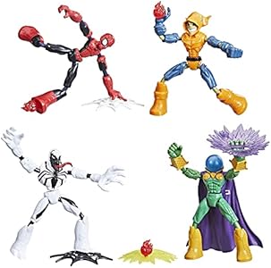 Spider-Man Marvel Bend and Flex Action Figure Toy, and Anti-Venom Vs. Marvel's Mysterio and Hobgoblin, Frustration Free Packaging (Amazon Exclusive), Multicolor, 4 Count (Pack of 1) with Accessories Spider-Man