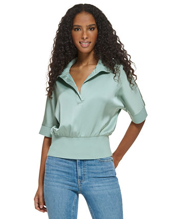 Женская атласная рубашка с коротким рукавом и воротником Calvin Klein