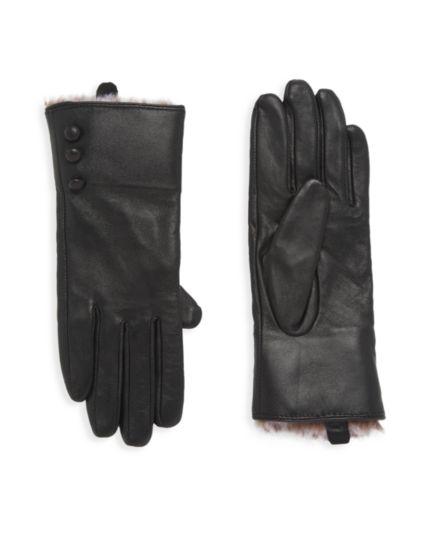 Кожаные перчатки с подкладкой из искусственного меха с тремя пуговицами Surell
