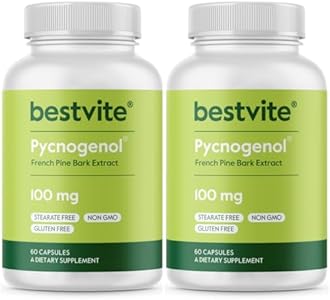 BESTVITE Pycnogenol 100mg (120 Capsules (Капсулы)) (60x2) - French Maritime Pine Bark Extract - No Stearates - Gluten Free - Non GMO Bestvite