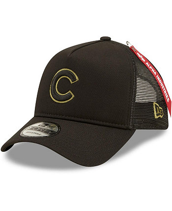 Мужская бейсболка X Alpha Industries Black Chicago Cubs A-Frame 9Forty Trucker Snapback Hat New Era