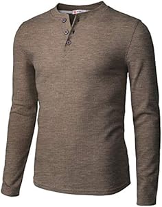 H2H Men's Casual Slim Fit Henley Cotton Shirts Long Sleeve Lightweight Waffle Fabric H2H