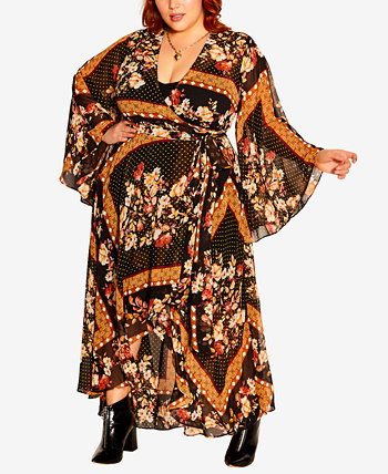 Модное макси-платье больших размеров с ниспадающим цветочным принтом City Chic