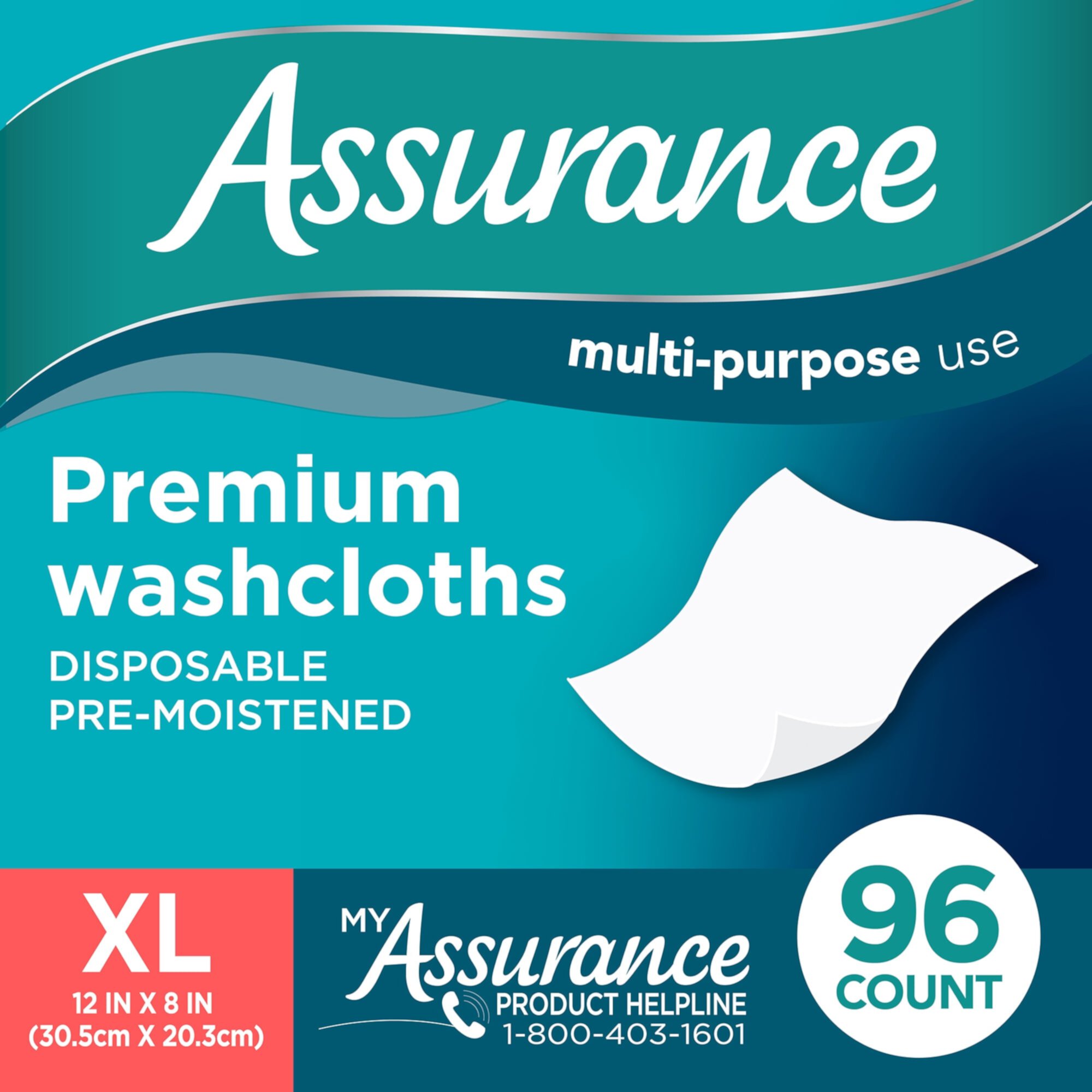 Assurance Premium Disposable Washcloths, XL (96 Count) Assurance