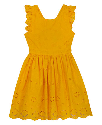 Big Girls Eyelet Flutter Sleeve Dress with Bow Back Detail Rare Editions