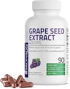 Bronson Grape Seed Extract 400 mg - Antioxidant & Immune Support - Standardized Extract with 95% Proanthocyanidins- Non GMO, 180 Vegetarian Capsules (Вегетарианские капсулы) Bronson